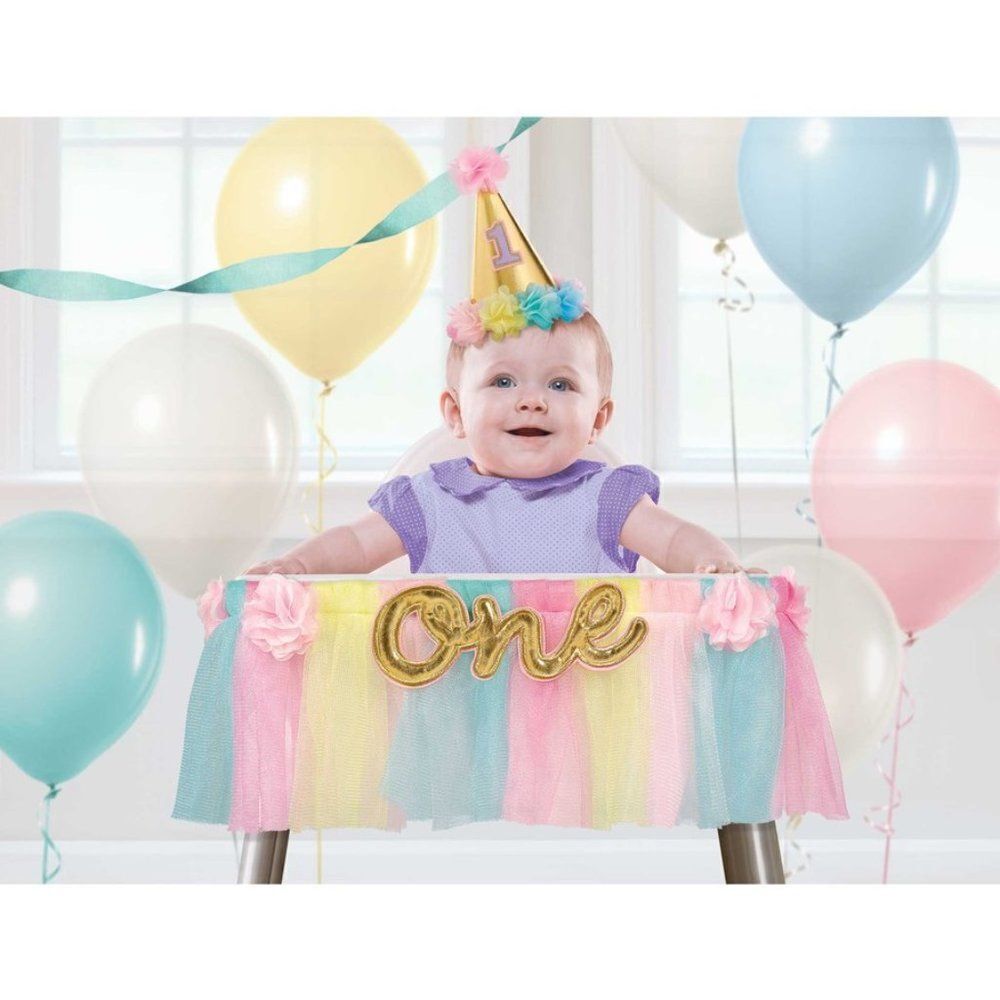 Deluxe 1st Birthday Multicolor Highchair Decoration Kit 1 Piece Size 38In
